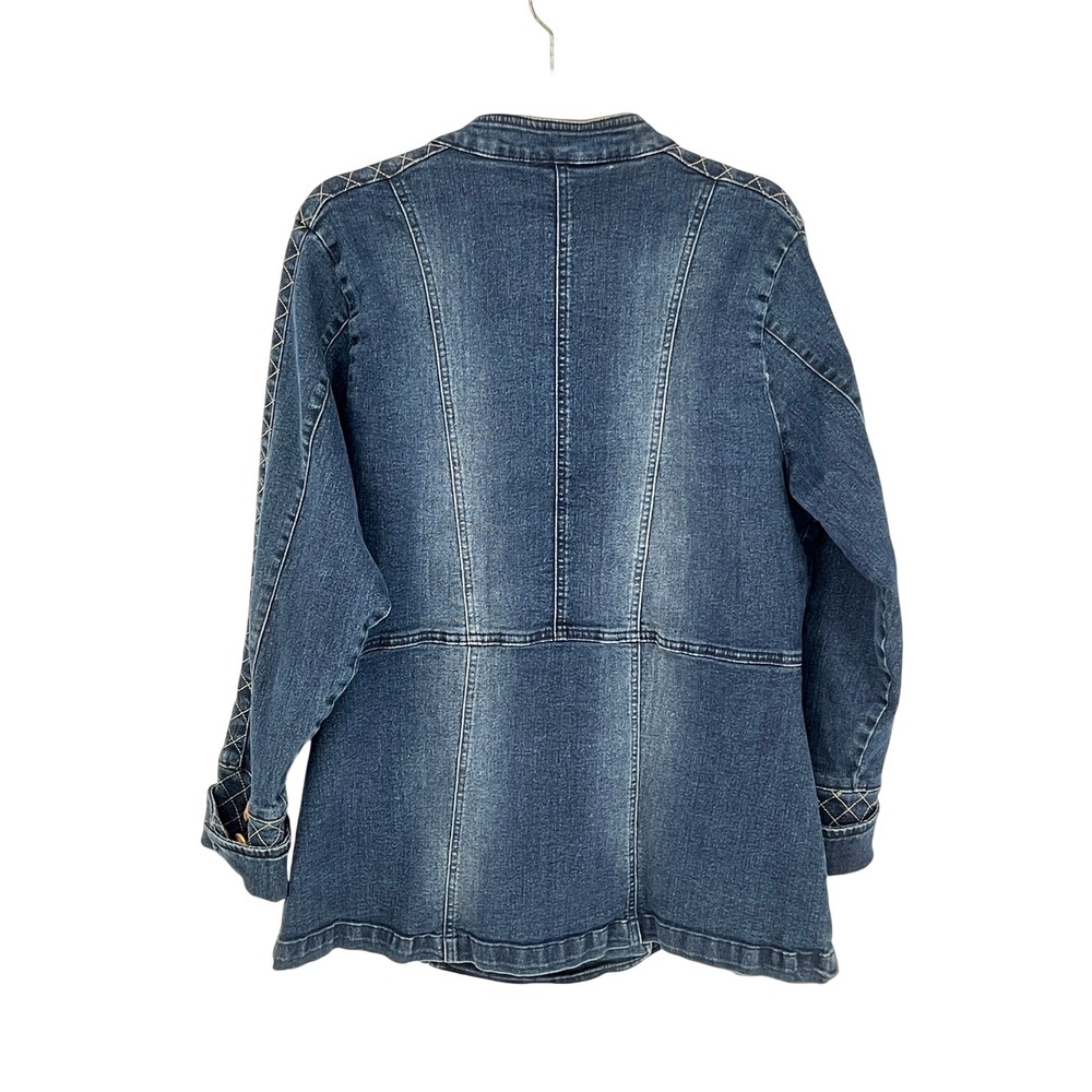 Venus Womens Denim Military Band Jacket 16 Gold Buttons Quilted Stitching - Picture 6 of 10